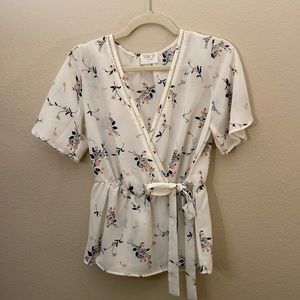 Short Sleeve Floral Wrap Blouse